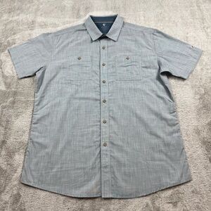 Kuhl Karib short sleeve button up shirt men’s size large teal gray blue new WOT